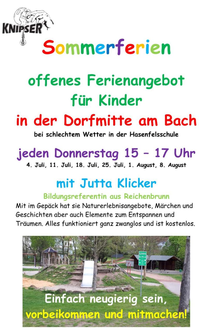 Jeden Donnerstagnachmittag: Offenes Ferienangebot für Kinder in der Dorfmitte am Bach